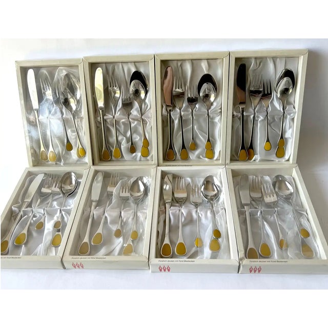 1970s Furst Furosil German Stainless Steel Flatware Set of 8 Five Piece