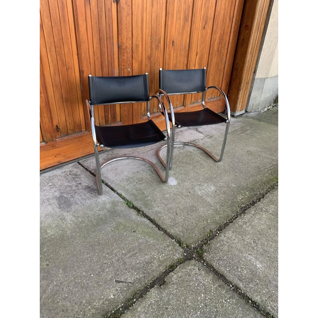 Black Set of Vintage Italian Bauhaus Chrome Dining Chairs, 1970s For Sale - Image 8 of 10