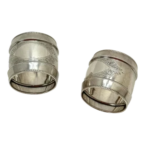 Outstanding Large Antique 1860s American Coin Silver Wedding Napkin Rings by Wood & Hughes - Matched Pair