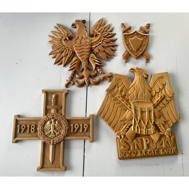 Wooden Eagle, Cross and Shield Sculptures, 1910s, Set of 4 For Sale - Image 13 of 13