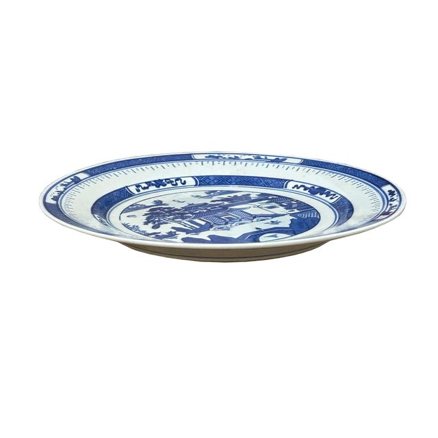 Chinese Chinese Blue White House Scenery Porcelain Plate Display Art For Sale - Image 3 of 6
