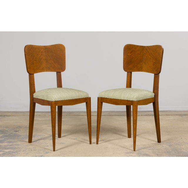 Set of Six French Art Deco Dining Chairs, Oak & Chenille, 1930s For Sale - Image 15 of 18