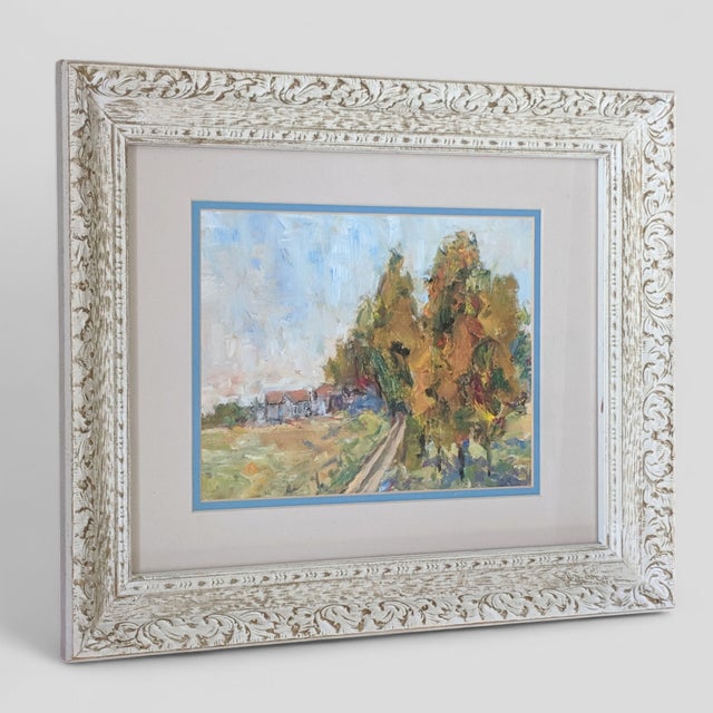 Farmhouse Original Impressionist Fall Farmland Landscape Oil Painting Framed For Sale - Image 3 of 9