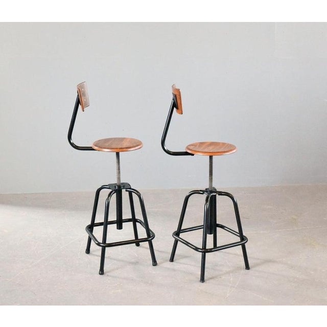 1950s Industrial Height-Adjustable Bar Stools by L Sautereau, 1950s, Set of 2 For Sale - Image 5 of 6