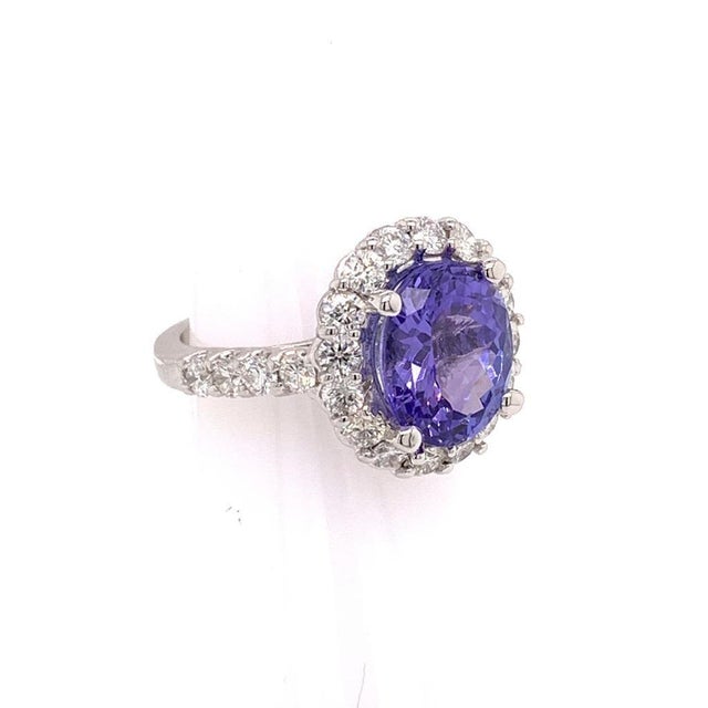 Traditional Tanzanite Diamond Ring 14k White Gold 5.30 TCW Certified For Sale - Image 3 of 18