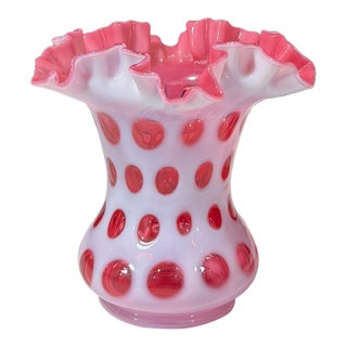 Fenton Cranberry Coin Dot Ruffled Vase - Mid 20th Century Art Glass For Sale