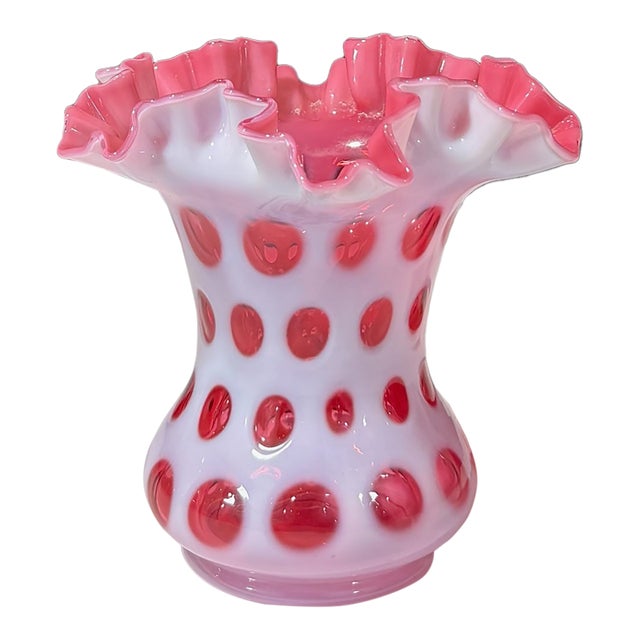 Fenton Cranberry Coin Dot Ruffled Vase - Mid 20th Century Art Glass For Sale