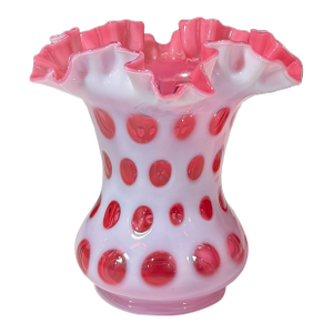 Fenton Cranberry Coin Dot Ruffled Vase - Mid 20th Century Art Glass