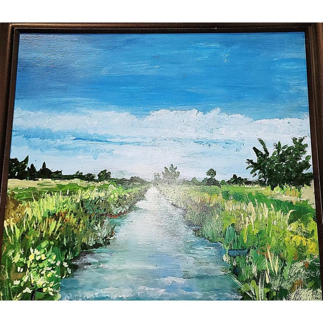 Impressionist Original Canal Painting on Canvas, Florida Artist Dan Bennett For Sale - Image 3 of 6