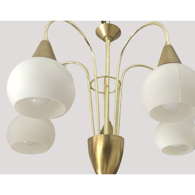 Brass and Opaline Glass 5-Light Chandelier from Honsel Leuchten, Germany, 1970s For Sale - Image 9 of 18