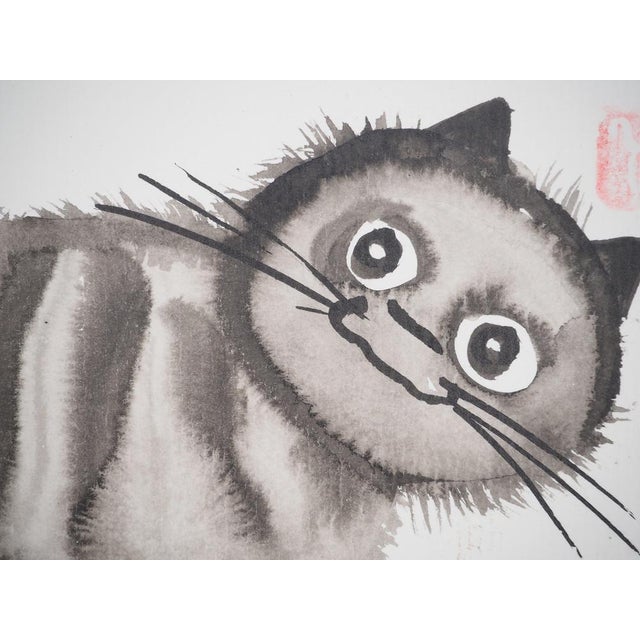 Contemporary Laszlo Tibay, Chaton observateur, Ink & Wash Drawing For Sale - Image 3 of 6
