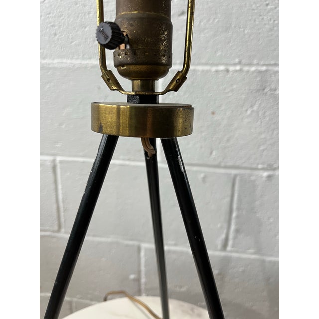Metal Mid-Century Modern Tripod Table Lamp With Laced Parchment Shade For Sale - Image 7 of 9