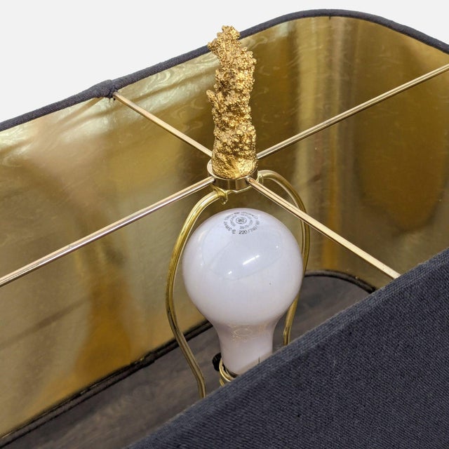 2000 - 2009 Elegant Table Lamp With Gold Faux Coral Design and Black Shade For Sale - Image 5 of 9