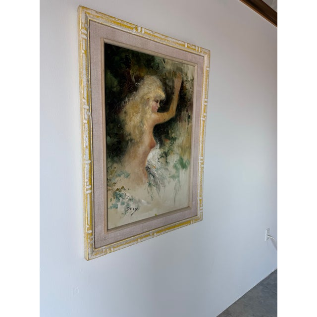 A sensual and evocative 1970s vintage impressionist oil on canvas painting signed by the artist “Daisy.” This captivating...