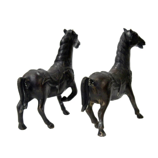 2010s Chinese Bronze Brown Metal Racing Horse Figures - a Pair For Sale - Image 5 of 9