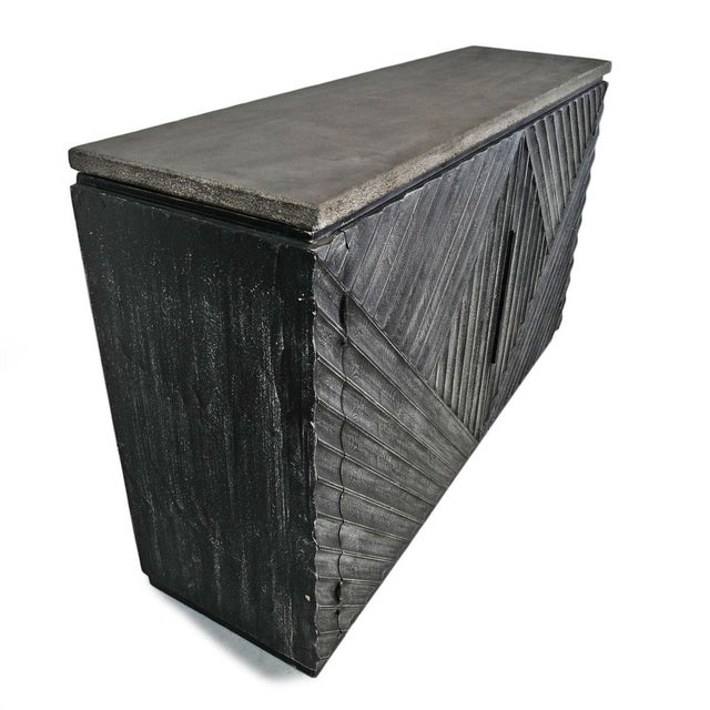 Contemporary Blackwood Geometric Stone Top Sideboard For Sale - Image 3 of 12