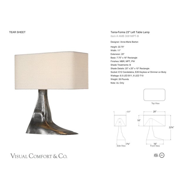 Anne-Marie Barton by Visual Comfort Signature Terra-Forma 23" Left Table Lamp in Museum Pewter with Bouclé Shade Designer:...