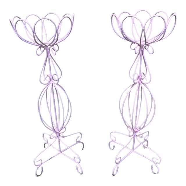 Cotton Candy Pink Metal Plant Stands - a Pair For Sale