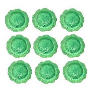 Mid 20th Century Plate Cabbage Leaf Style Porcelain Set of 9 Old English Wedgwood Majolica Design For Sale