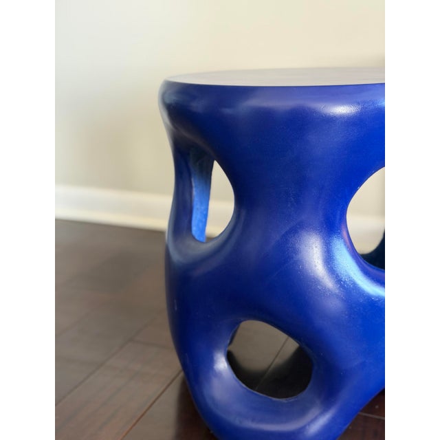 Contemporary Made Goods Hyde Stool in Glossy Cobalt Blue Reinforced Concrete Sculptural Modern Organic Side Table For Sale - Image 3 of 12