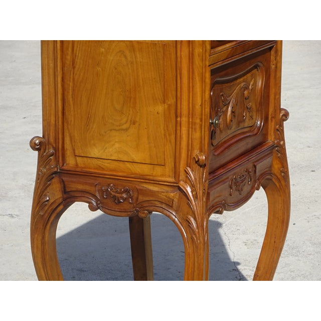 Antique Louis XV Style Walnut Bedside Table with Marble Top, 1950s For Sale - Image 18 of 18