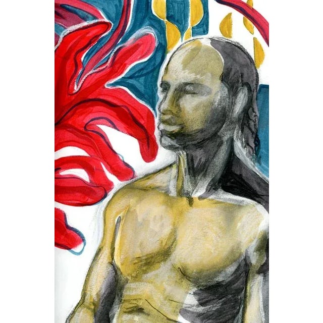 An expressive, loose sketch of the male figure in color. Acrylic and charcoal on archival 18" x 24" Canson mixed media...