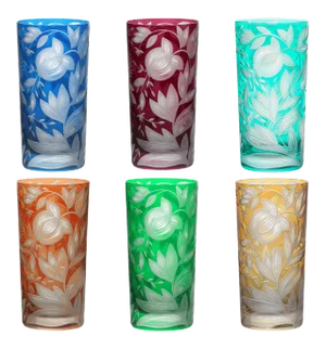 Verdure Highball Glasses, Set of 6, Bright Colors (Amber, Azure, Emerald, Fuchsia, Orange and Teal)