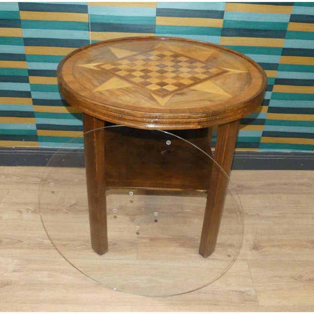 Brown Vintage Chessboard Table with Shelf and Glass Top, 1950s For Sale - Image 8 of 11