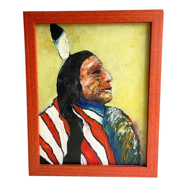Contemporary Native American Expressionist Portrait Oil Painting For Sale