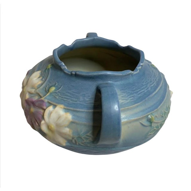 Vintage Roseville Pottery Blue Cosmos Handled Rose Bowl, 1939 Chairish