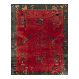 1920s Antique Chinese Art Deco Rug Vase Floral Walter Nichols 8' 10'' X 11' 2'' For Sale