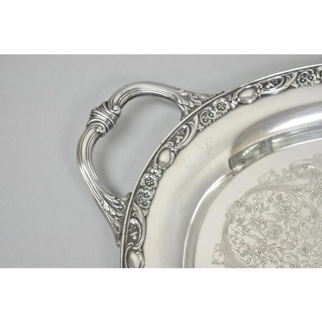 Victorian Vintage Wm Rogers & Son "Victorian Rose" Silver Plated Oval Serving Platter Tray For Sale - Image 3 of 15