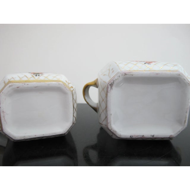 Gold Vintage Flower & Basket Weave Gilt Porcelain Creamer Pitcher & Sugar Bowl W/Lid For Sale - Image 8 of 8