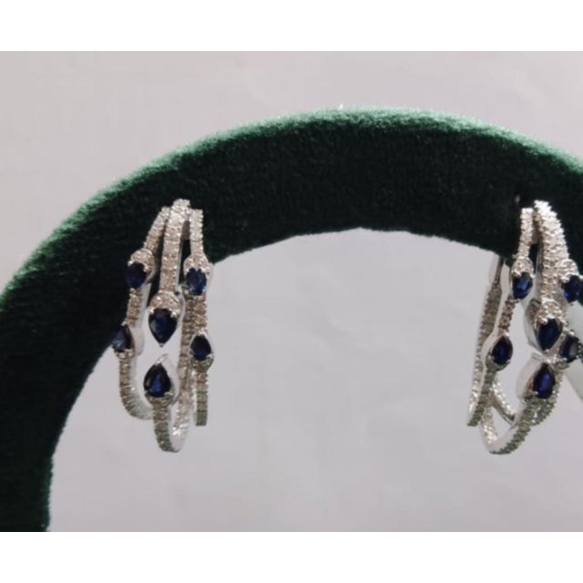 Modern Natural 18k Gold Diamond 0.84ct Blue Sapphire Stud Earrings For Sale - Image 3 of 8