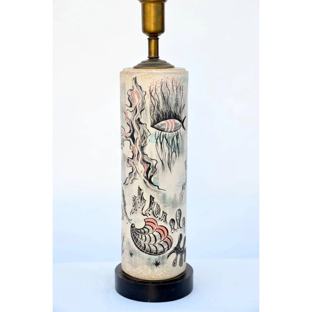 1950s Tye of California Hand Painted Cylinder Table Lamp For Sale In Los Angeles - Image 6 of 10