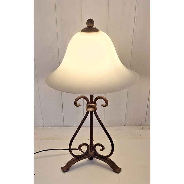 Vintage Table Lamp with Metal Base and Frosted Glass Shade, 2000s For Sale - Image 3 of 7