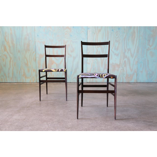 1950s Gio Ponti Super Leggera Chairs New Josef Frank Hawaii Fabric, Attributed For Sale - Image 12 of 16
