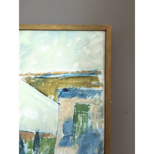 Mid-Century Modern "Rustic Houses" Vintage Swedish Landscape Oil Painting, Framed For Sale - Image 9 of 12