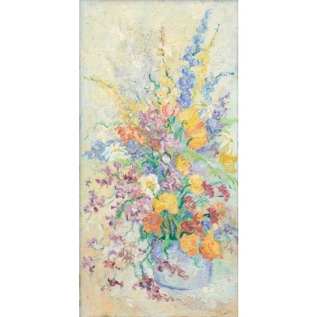 Highly impasto still life of brightly colored flowers in a vase by Doreen Gadsby (Australian, b. 1926). Signed "Gadsby" in...