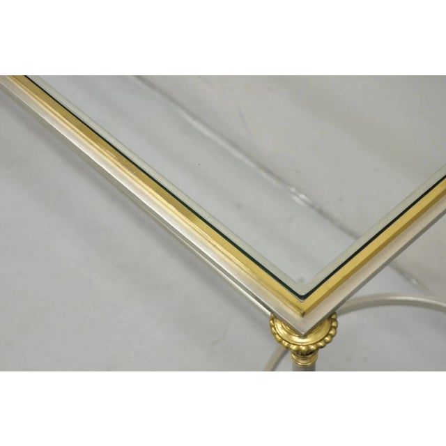 Silver Neoclassical Directoire Maison Jansen Style Steel & Brass Console Sofa Table For Sale - Image 8 of 11