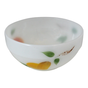 Mid 20th Century Hand Painted Fire King Gay Fad 6" Milk Glass Small Round Bowl Fruit Pattern #16