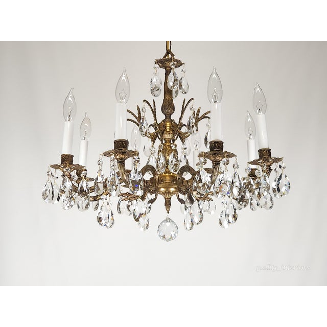 Antique 8 Light Glowing Glistening Gleaming Brass Cut Lead Crystal Chandelier For Sale In South Bend - Image 6 of 11