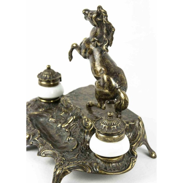 Bronze Inkwell with Rampant Horse, Italy, Mid-20th Century For Sale - Image 4 of 7