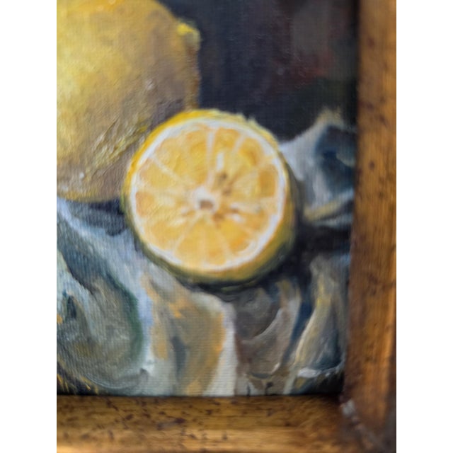 Late 20th Century Late 20th Century Gilt Grape Motif Frame With Original Oil Painting, Lemon Still Life Art, Ornate Gold Frame, Cottage Decor For Sale - Image 5 of 13