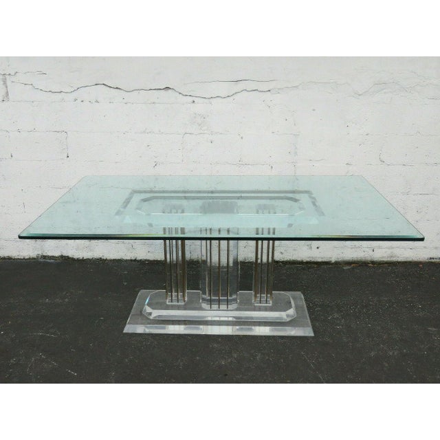 Mid Century Lucite Acrylic Plexiglass Brass Glass Top Desk Dining
