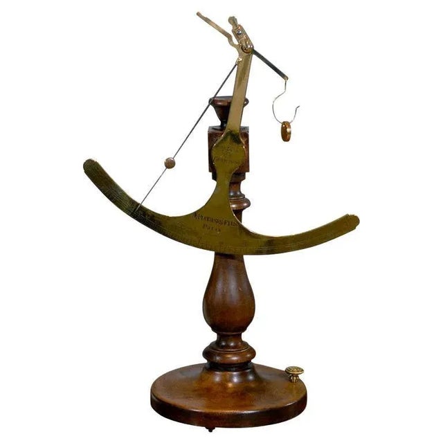 19th Century French Brass Fabric Scale on Wooden Base For Sale - Image 10 of 10