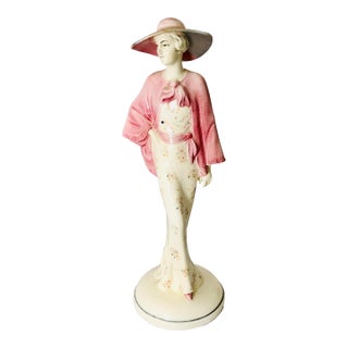 Vintage Art Deco Style Porcelain Lady With Large Hat Figurine For Sale