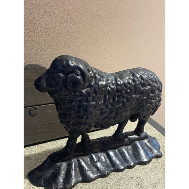 Antique 19thC Cast Iron Ram Door Stops Set of 3, 2 Black 1 White Free-Standing Heavy For Sale - Image 14 of 18