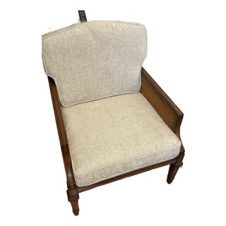 Vintage Drexel Heritage Lineage Collection Cane Lounge Chair With New Neutral Upholstery For Sale