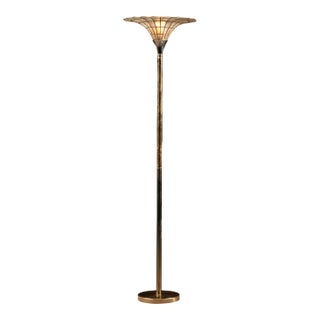 Mid 20th Century Mid-Century Modern Torchiere Floor Lamp With Capiz Shell Shade For Sale